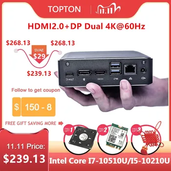 Billige Topton Neue 10th Gen Mini PC Windows 10 Intel I7-10510U I5-10210U DDR4 M.2 Kompakte PC Barebone Computer Typ-C 4K 60Hz HDMI 2,0 DP