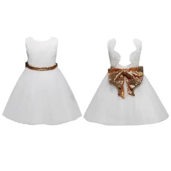 

Elegant Children baby dress Sequin Bow Princess Dress Kids Lace Girls Wear Performance Costumes