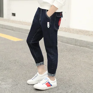 Summer New Style Children Girls' Overalls Children Students Korean-style Lettered Shoulder Strap Jeans