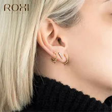 ROXI 925 пробы серебро геометрической формы круглые серьги-гвоздики для Для женщин вечерние подарок Модные украшения в форме листа, в стиле бохо круг маленькие серьги