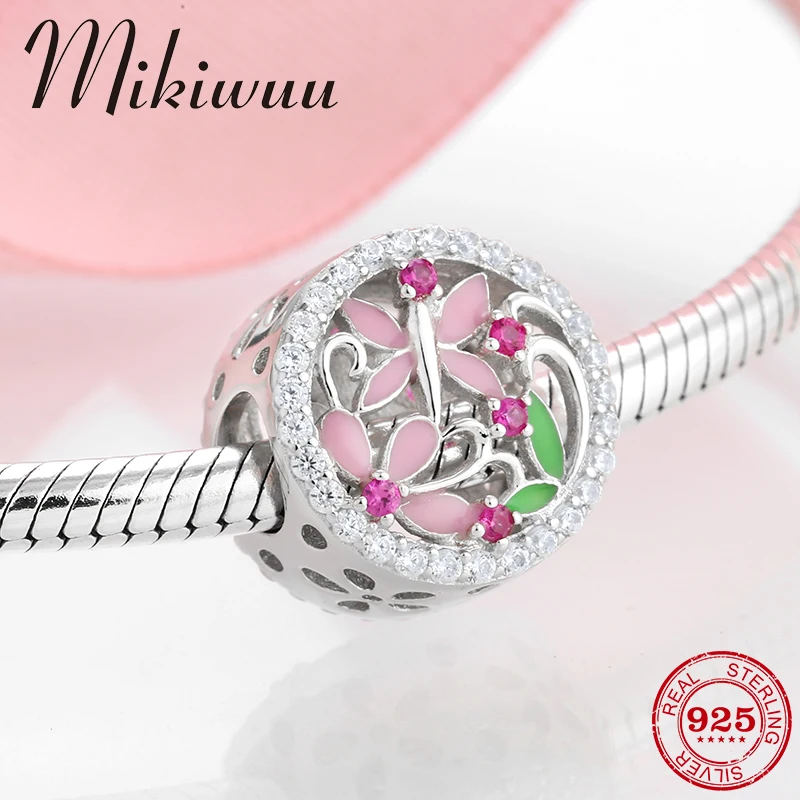 Бусины-шармы Mikiwuu женские из серебра 925 пробы с розовым кубическим цирконием |