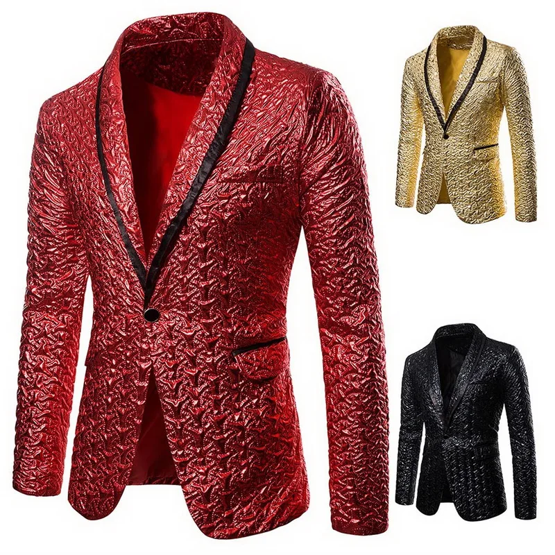 

Shiny Gold Sequin Blazer Jacket Men Nightclub Prom Suit Blazer Mens Costume Homme Glitter Embellished Stage For Singers Clothes