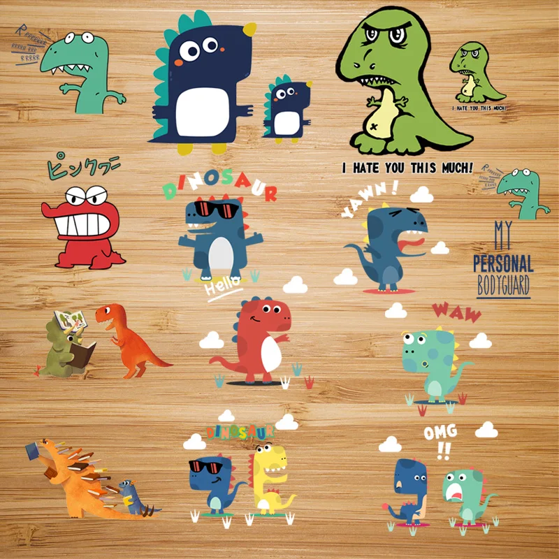 

Poemyi Cute Cartoon Dinosaur Patches DIY Iron on Heat Transfer Stickers Small Animal Parches for Children's Clothing Applique Q