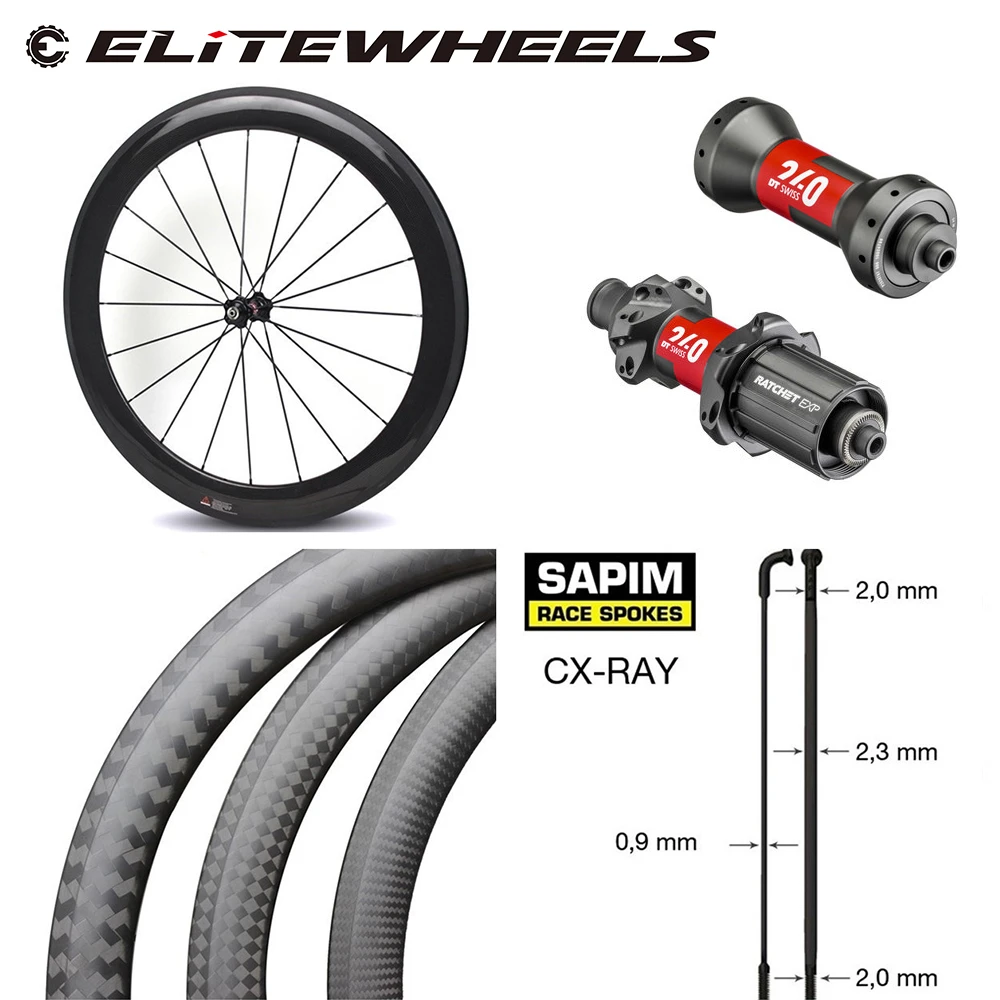 High-End Carbon Bicycle Wheel DT240S /DT350S Hub Sapim CX-Ray Spoke 700c Road Bike Wheelset 38mm 50mm 60mm 88mm Clincher Tubular