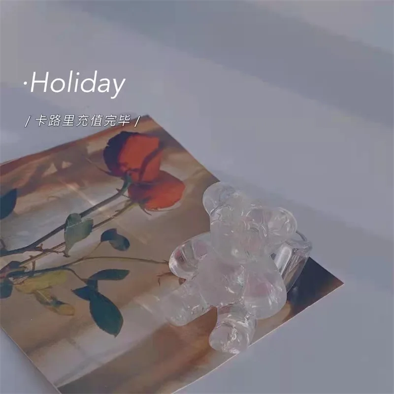 Cartoon Cute Gold Color Foil Transparent Bear Resin Rings Geometric Acrylic Square Ring For Women Girls Party Jewelry Gift gold color rings gold color ring finger ring animal ring