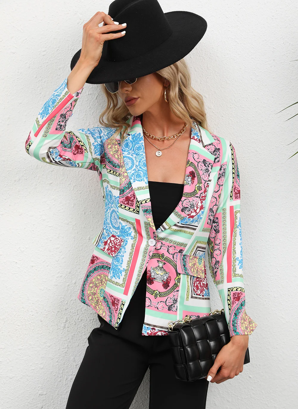 

2021 Autumn And Winter New Women's Suit Jacket Slim Print Lapel Long-sleeved Suit Jacket Streetwear Wn*