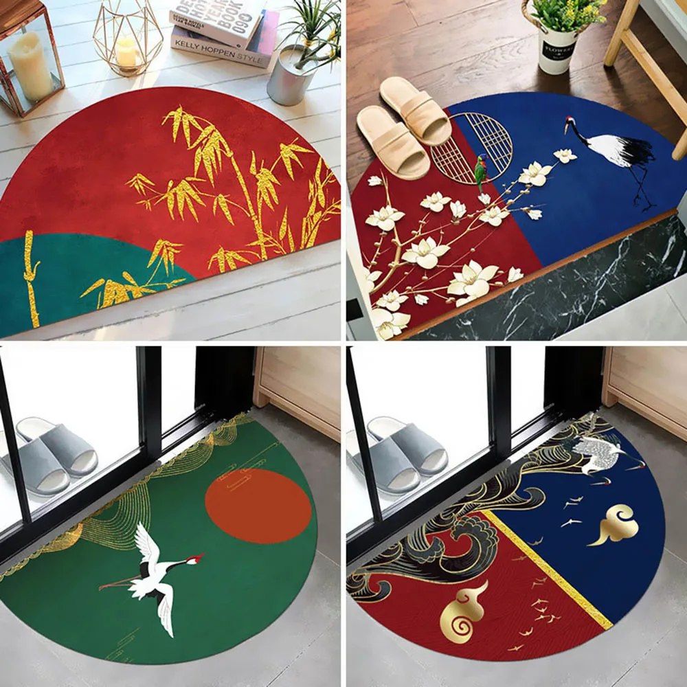 

Chinese Style Half Round Anti Slip Floor Mat Entrance Kitchen Welcome Door Mat Bedroom Carpet Water Absorbent Bath Rugs