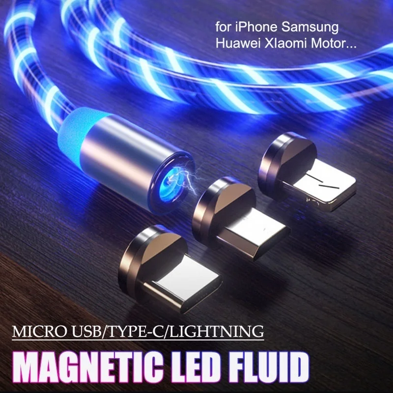 

LED Magnetic 2.4A Fast Charging Cable Lighting Cable for Iphone Xr Samsung S9 Android 20 Mobile Micro USB Phone Wire Cable Cord
