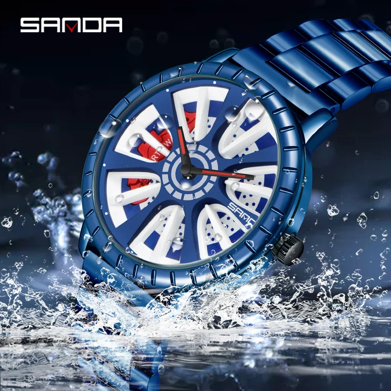 SANDA Top Brand Men Wristwatch Luxury Fashion Watch Military Quartz watch Wheel Series Dial Waterproof Watch Relogio Masculino