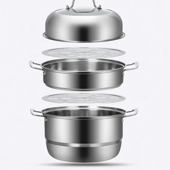 

3 Tier Stainless Steel Steam Cooker Pot Pan Set Lid Cookware Accessory Elements