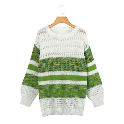 Fashion Striped Pullover Sexy Pullover Long Sleeve Casual Women Ladies Hollow Out Sweaters Woman Plus Size Pullovers - Цвет: 5