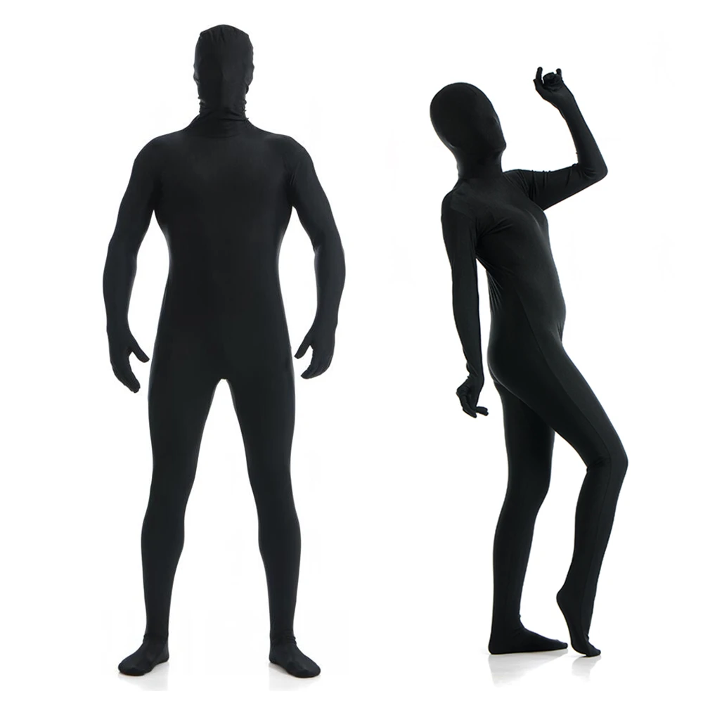 Mens Plain Black Full Length Jumpsuit Bodysuit Shadow Fancy Dress Costume Outfit 