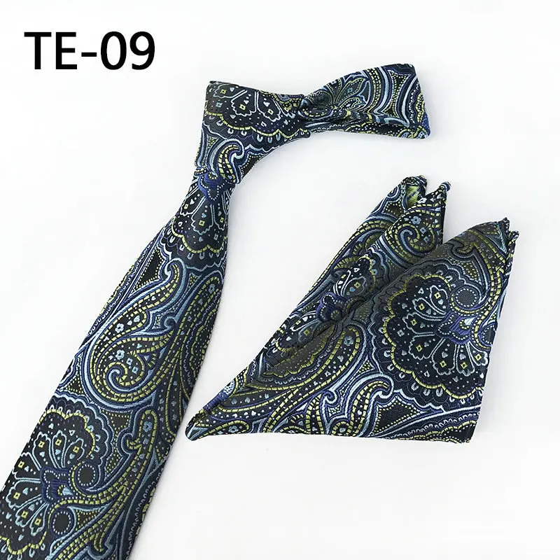 Necktie Set Британский мужской цветочный клетчатый жаккардовый галстук с узором пейсли на шею, Официальный галстук для жениха, свадебный подарок, галстук, платок, карманный квадратный набор - Цвет: Necktie Set
