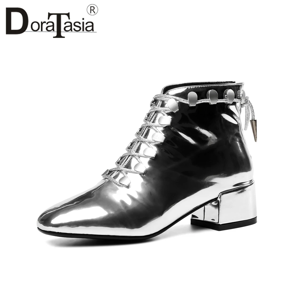 

DORATASIA New Luxury Brand Party Wedding Ankle Boots Women 2019 Ladies Metalic Booties Big Size 33-43 Lady Low Heels Shoes Woman