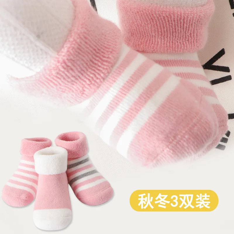 3 пары в партии, детские носки толстые хлопковые теплые хлопковые носки для малышей носки для новорожденных махровые полосатые однотонные стильные осенне-зимние носки