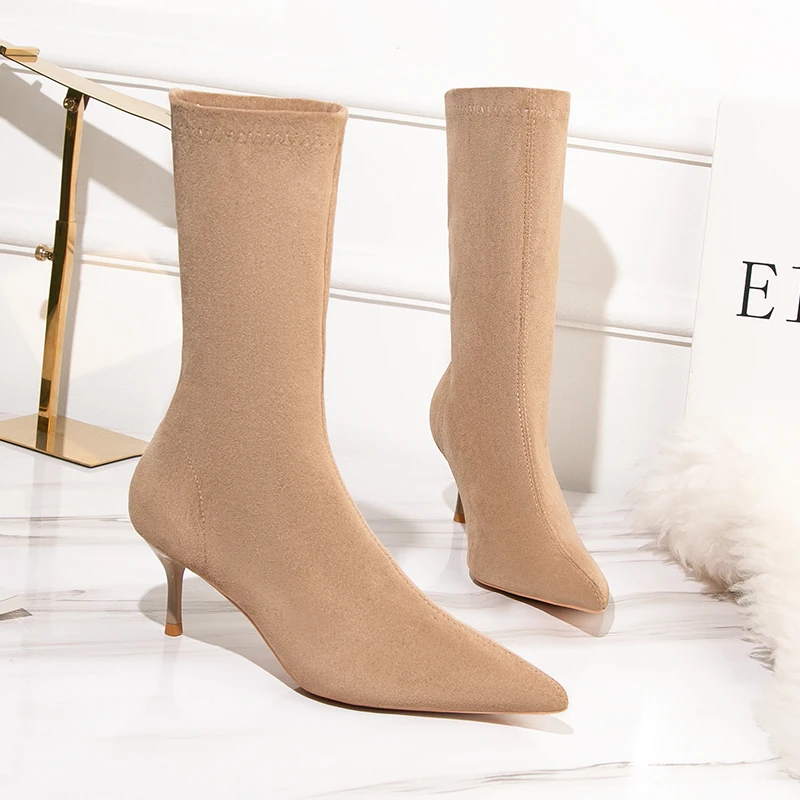 Sexy Sock Boots Suede Stretch Boots High Heels For Women Fashion Shoes 2023 Spring Autumn Ankle Boots Booties Female