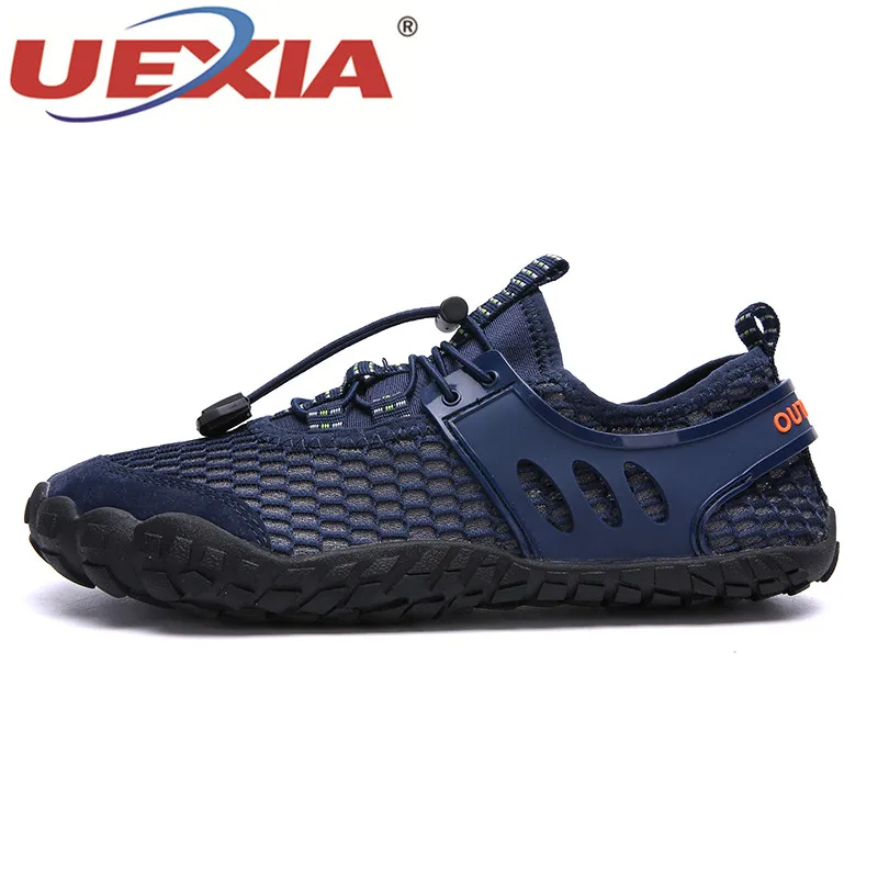 UEXIA, модная мужская обувь из дышащего сетчатого материала, кроссовки, обувь на плоской подошве для улицы, удобная мужская повседневная обувь ручной работы, большие размеры 39-47 - Цвет: blue