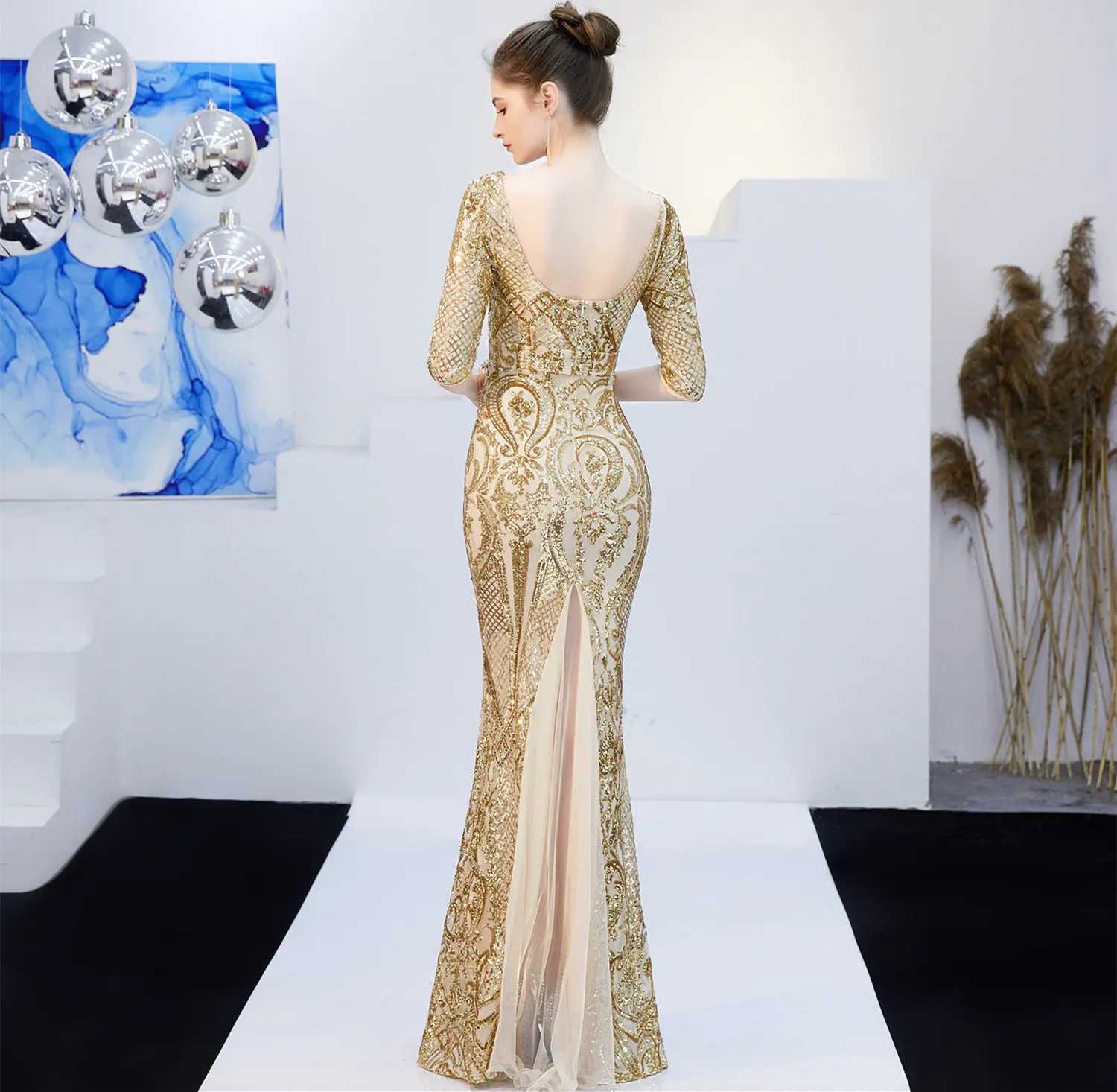 Вечерние платья размера плюс, на шнуровке, Robe De Soiree, DX271-2, золото, с открытой спиной, женское вечернее платье,, сексуальное, v-образный вырез, расшитое блестками, официальные платья
