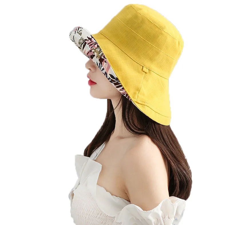 Women's Hat Bucket hat Panamanian Women Four Seasons Fisherman Hat Big Brim Hat Double-Sided Fisherman Hat Sun Visor Sunhat