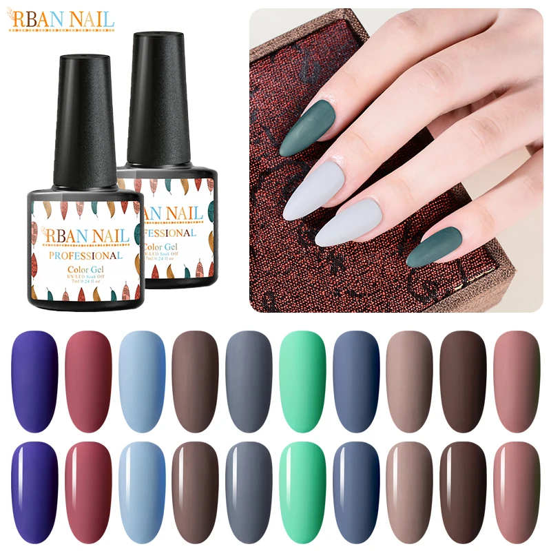 

RBAN NAIL 7ml UV Gel Nail Polish Pure Color Semi-permanent Soak Off Nail Art Gel Varnish Manicure Lacquer Matte Top Coat Needed