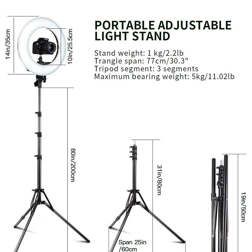 SPASH RL-12A LED Ring Light Photography Lighting Bi-color 3200K 5500K CRI90 Ring Lamps for Vlog Camera Youtube Photo Lamp 14inch 9