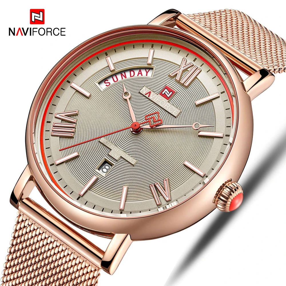NAVIFORCE мужские модные деловые часы водонепроницаемые кварцевые наручные RoseGold из