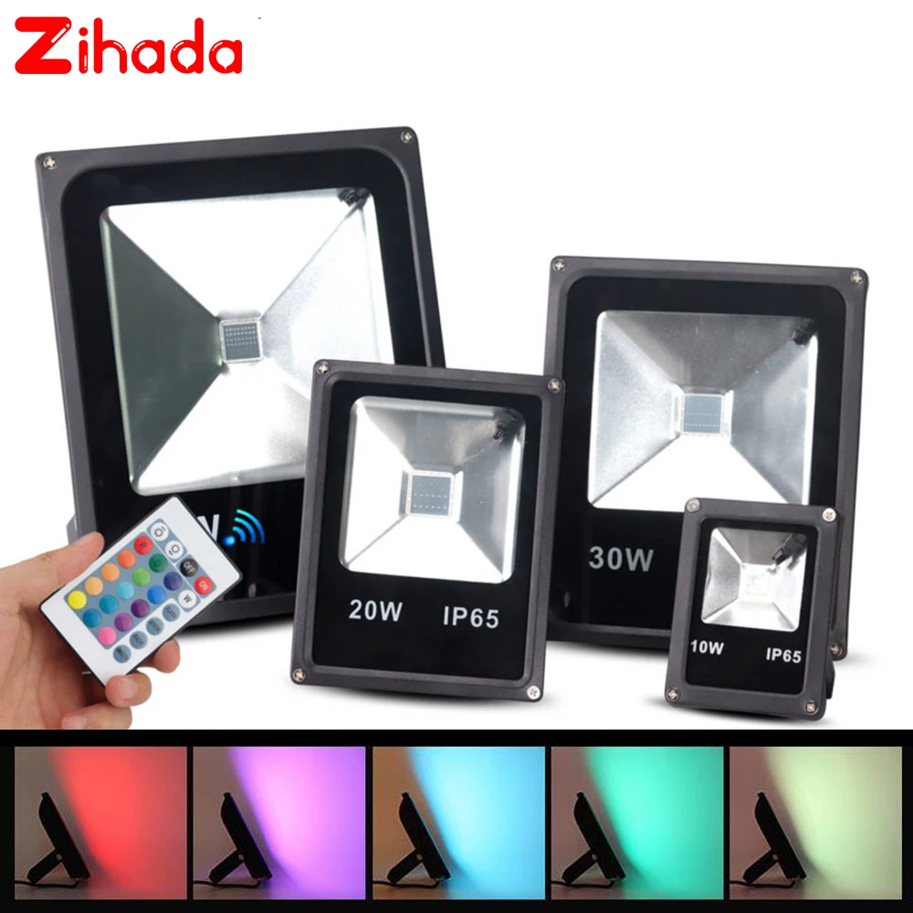 

AC85-265V Ultrathin RGB LED Spotlight 10/20/30/50W LED FloodLight Outdoor Waterproof Landscape Garden Lamp With 24Key IR Remote