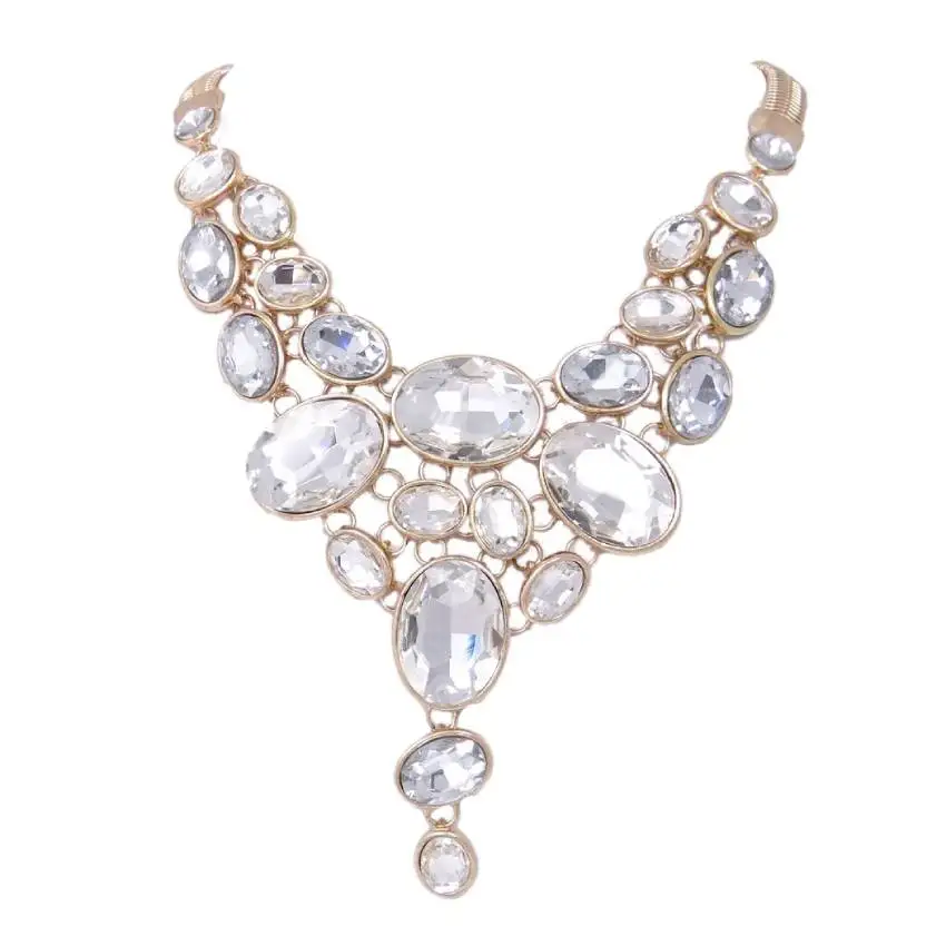 Tuliper Ретро винтажный чокер ожерелье из хрусталя для женщин вечерние ювелирные изделия подарок колье - Окраска металла: Clear Gold