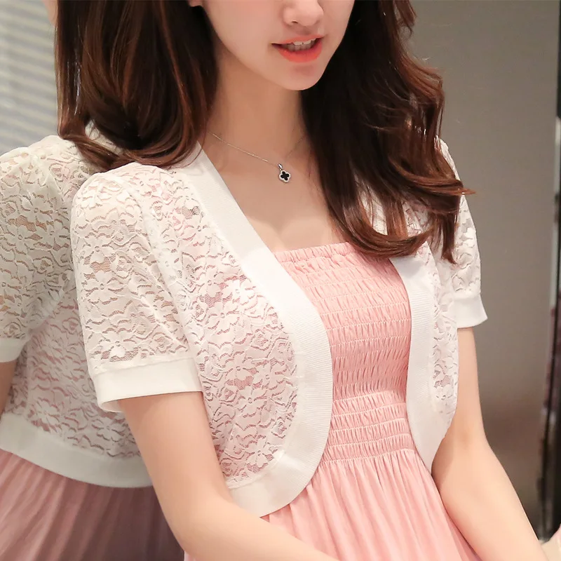 

Women Bolero Summer White Black Short Sleeve Shrugs Lace Bolero Bridal Cape Evening Formal Party Dress Cape Shawls and Wraps