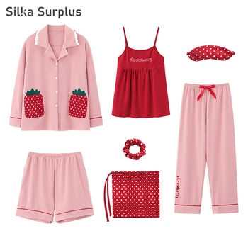 

Silka Surplus 2020 New Sleepwear Pyjamas Women 7 Pieces Pajamas Sets Cotton Simple Female Home Wear Clothing Pyjamas Suit
