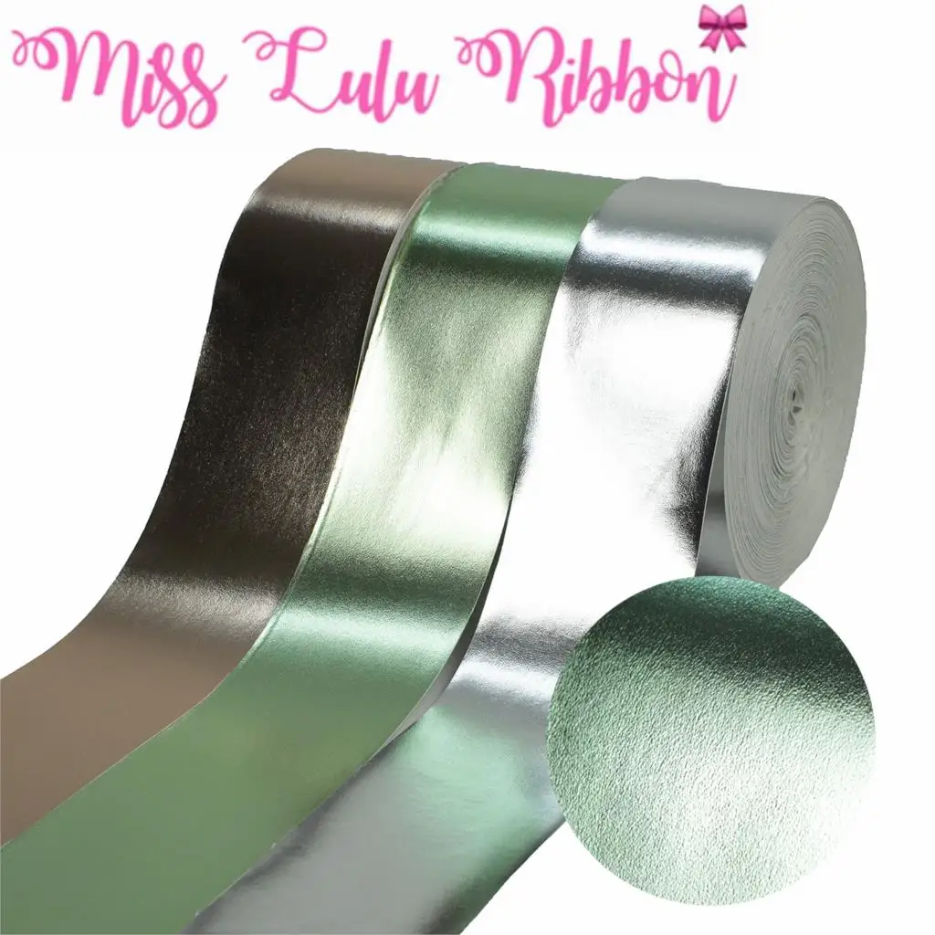 3&quot75mm Solid Mirror Leather Fabric Ribbon Rose Pink Green Silver DIY Wedding Party Gift Bowknots in Stock 50yards/roll | Дом и сад