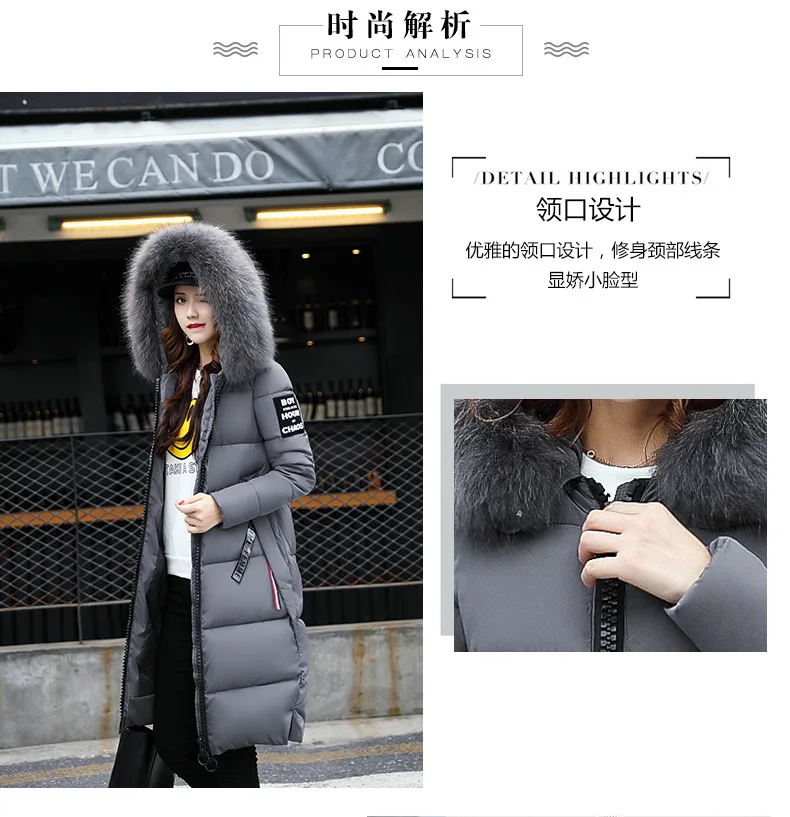Одежда на Хлопчатобумажной Подкладке, женская, средней длины, зима, стиль, корейский стиль, приталенное, стройнящее, большой размер, хлопковое пальто с большим мехом