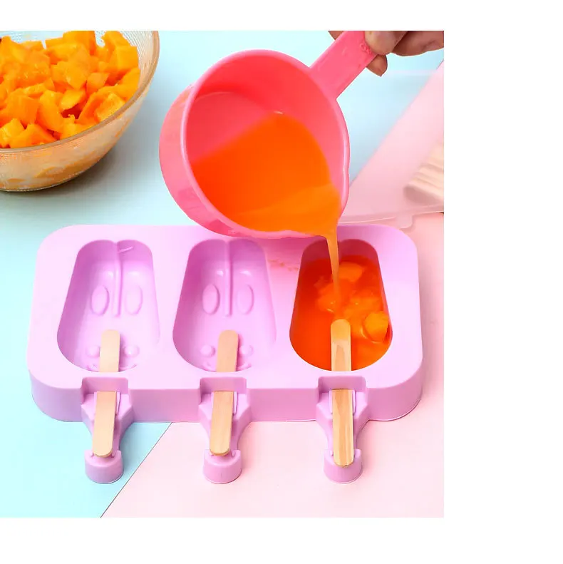 Мультяшное мороженое эскимо силиконовая форма с крышкой 3 даже DIY Мороженое палочка для мороженого для отправки деревянной палочки