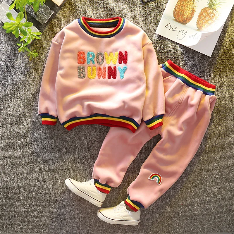 

Baby plus Velvet Suit 2018 Autumn And Winter New Style Infants Warm Thick Sports Two-Piece Set Medium-small Childrenswear