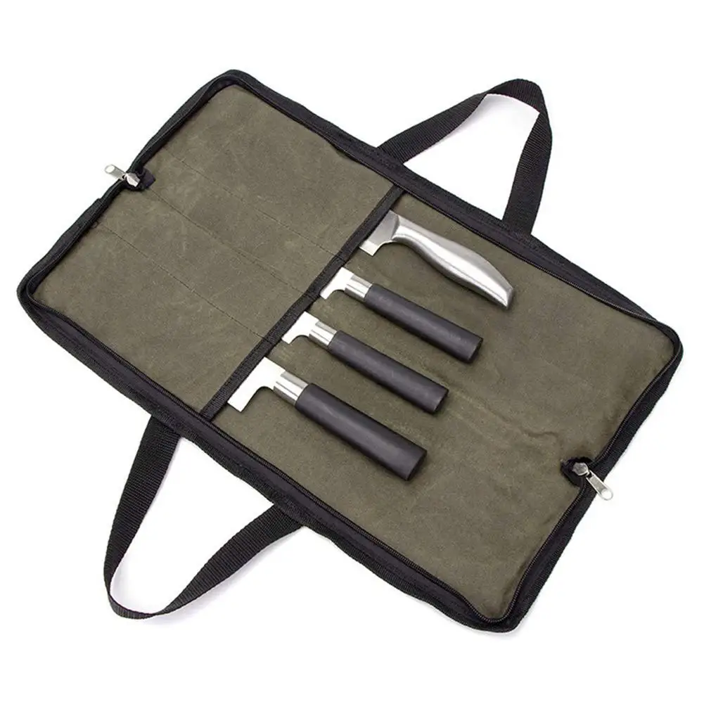 

Durable Handles Portable Cutlery Roll Case Canvas Cleaver Storage Bag Perfect For Camping Traveling Working
