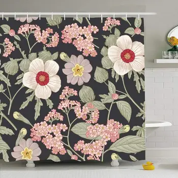 

Shower Curtain Set with Hooks 72x72 Pattern Seamless Flowers Beautiful Blooming Realistic Baroque Nature Textures Canvas