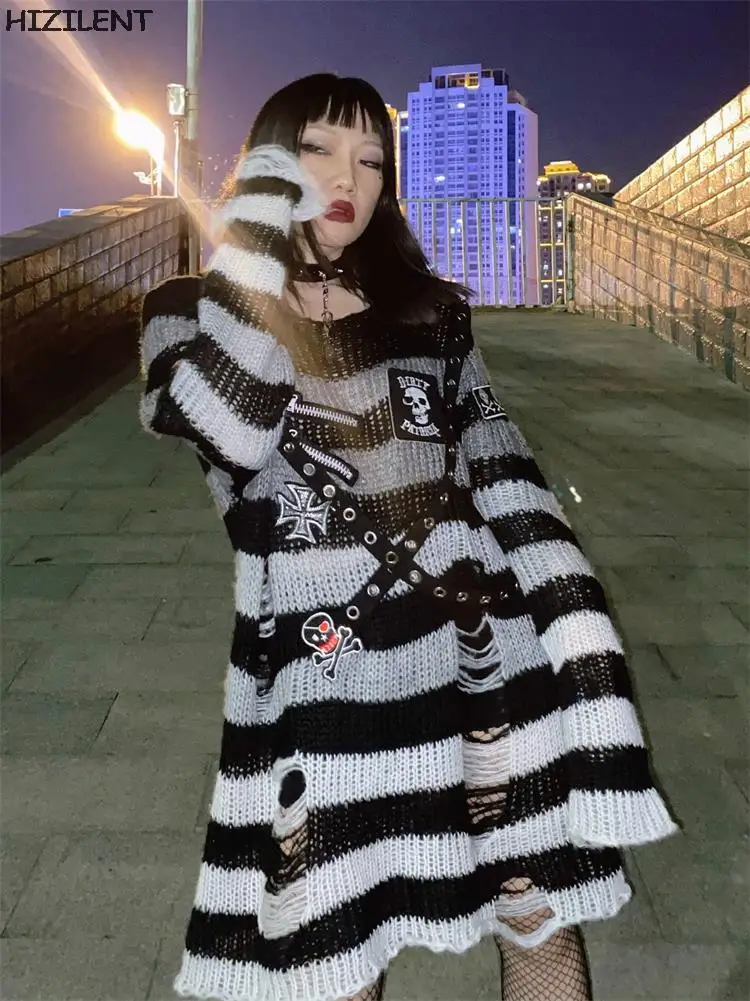 Women Sweater Gothic Punk Striped 