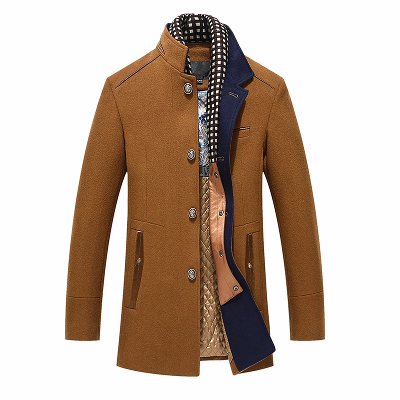 Mirecoo Горячая новинка зимнее мужское шерстяное пальто однотонная Толстая куртка мужская Высококачественная шерстяная куртка с отворотом мужское деловое зимнее пальто - Цвет: Brown