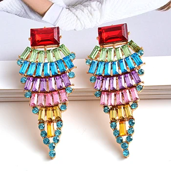 

New design Long Rhinestone Drop earrings High-quality Metal crystal earring Fashion Trend Jewelry Accessories For Women