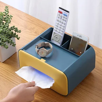 

2 in1Multifunctional Plastic cosmetic box with small drawer desk Paper towel remote control storage box smoothly polished