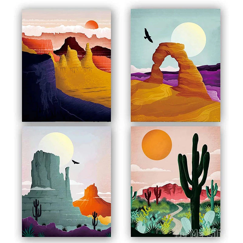 

Художественный постер Saguaro на стену в стиле абстрактной горы с изображением пустынного пейзажа и государственных парков, Декор для дома и гостиной