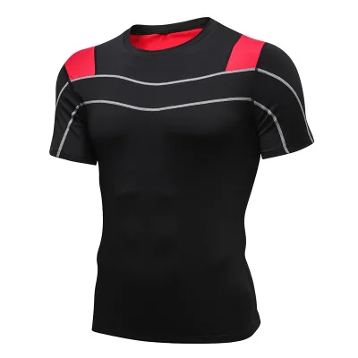 Гимнастическая майка, компрессионная рубашка Для Бега Спортзала, Мужская футболка для бодибилдинга, летняя футболка, спортивные беговые топы, футболки, эластичные трикотажные спортивные - Цвет: Black-Red mesh