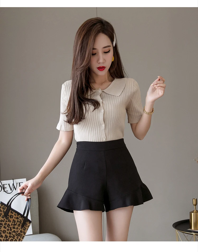 2XL Japanese Women Solid Color Shorts Cute Kawaii Young Girl Bottoms High Waist Ruffles hem Wide Leg Shorts Women Summer AQ491