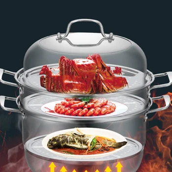 

Thicken Stainless Steel Steamer Home Kitchen Steaming Pot Cookware Three Tier Multi Function Steamers