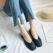 JAYCOSIN г. Весенние черные туфли из мягкой кожи женские балетки больших размеров с квадратным носом, женские лоферы без шнуровки с закрытым носком# N