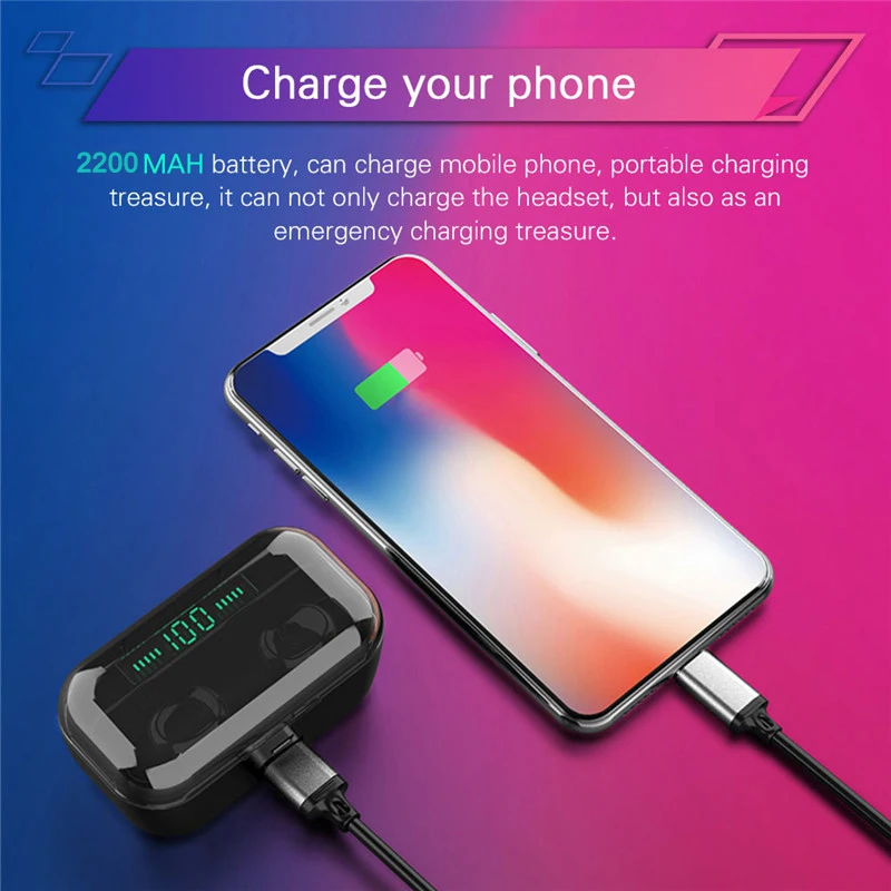New Bluetooth Earphone 8D Stereo Wireless Earbuds Mini Wireless Earphone Headset with 2200mAh Power Bank Earphone Headphone