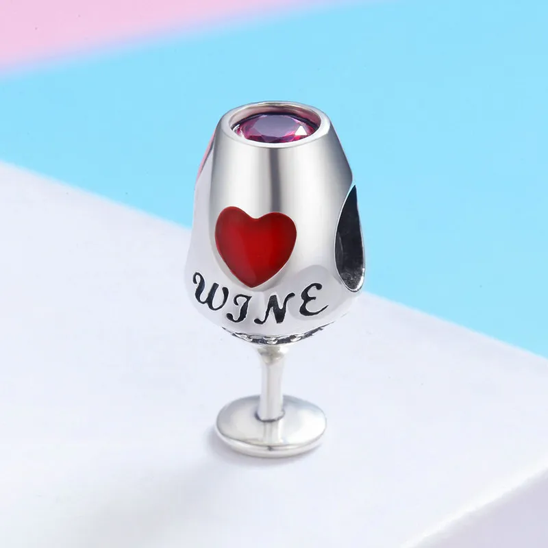 

Qikaola Red Wine Glass Charm 925 Sterling Silver Bead Fit Original Design Bracelets Pendant For Women DIY Jewelry CMC788