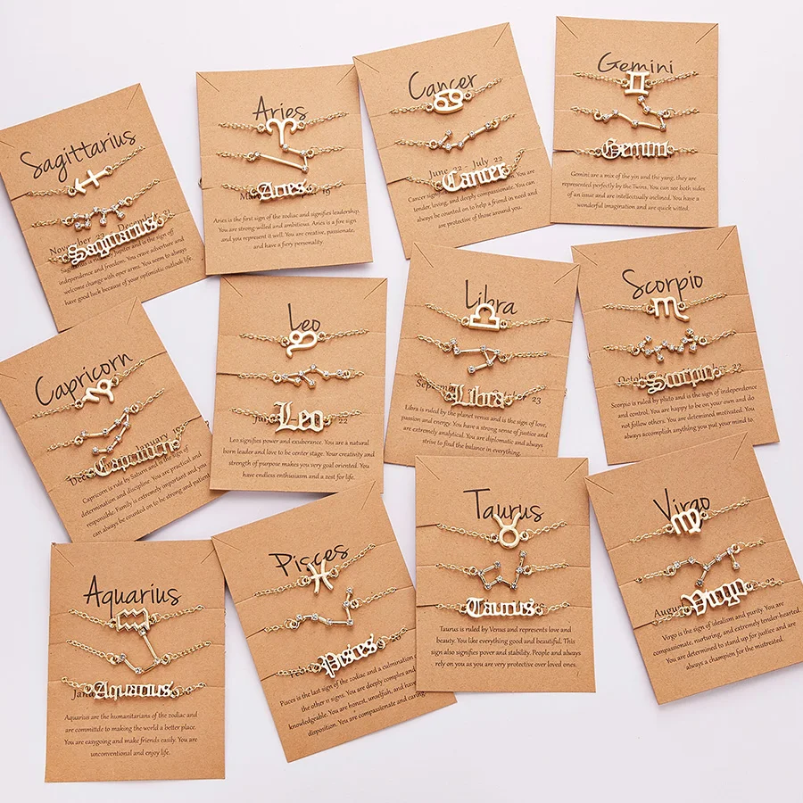 3pcs/set 12 Zodiac Sign Constellation Letter Charm Bracelet Women Fashion Multilayer Horoscope Astrology Birthday Gifts | Украшения и