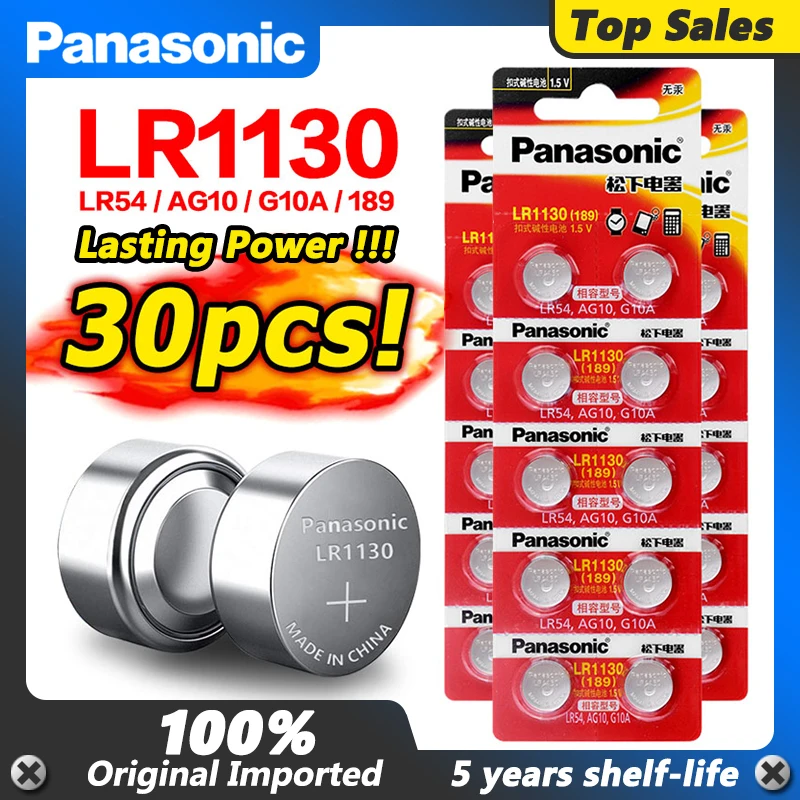 30 шт./лот Panasonic 1 5 V AG10 LR1130 щелочные 389 LR54 SR54 SR1130W 189 кнопочные батарейки LR 1130|Часовые
