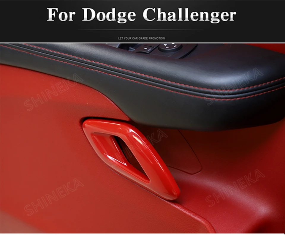 SHINEKA интерьерные молдинги для Challenger- ABS красная карбоновая внутренняя дверная наклейка на ручку Наклейка для Dodge Chanllenger